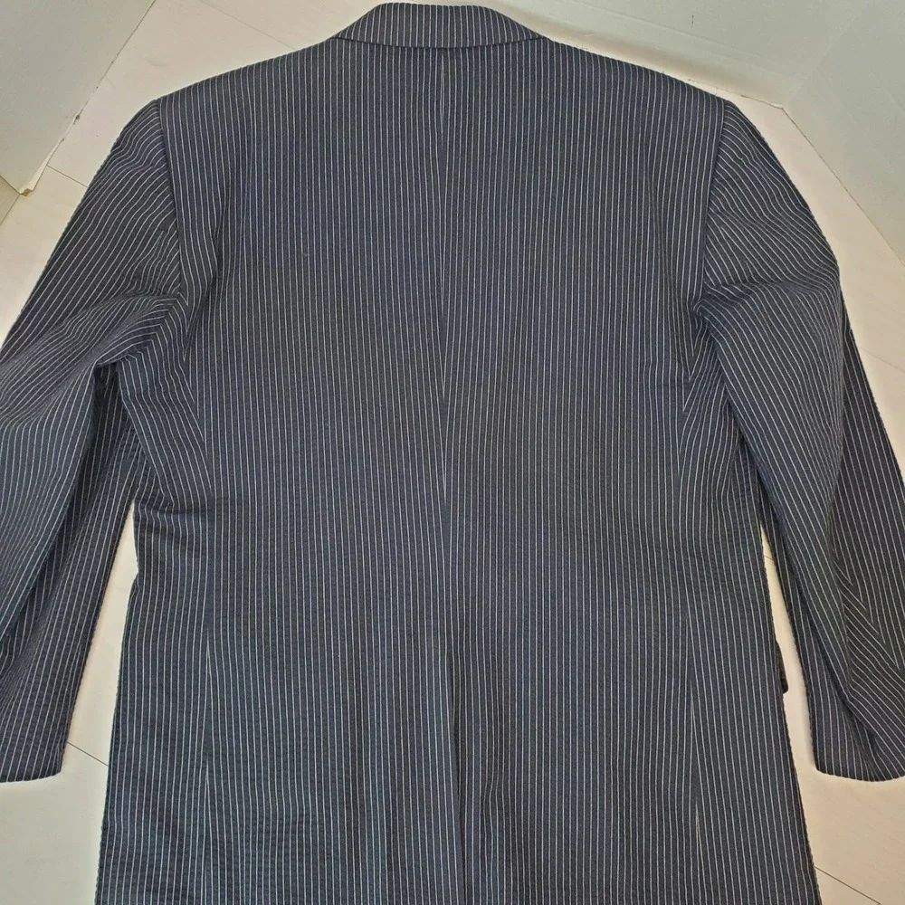 Jos. A. Bank Stays Cool Navy Pinstripe Cotton Blazer Men 46L Coastal Grandfather